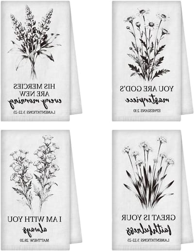 Set van 4 Boho Bloemen Keukenhanddoeken, Minimalistische Botanische Microvezel Theedoeken, Absorberend en Zacht voor Koken en Bakken, 24x18 Inch