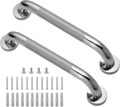 Badhandgreep - 2 stuks - Wandgrepen - Veiligheidshandgrepen - RVS - 30 cm - Non-Slip - Wandmontage - Met accessoires - Zilver