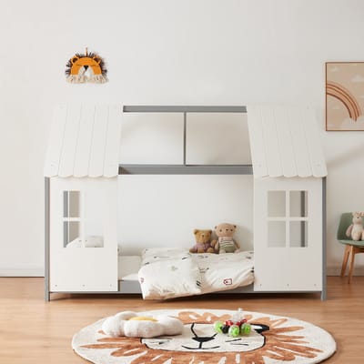 Kinderbed Tostedt huisbed grenen grijs en wit 90x200 cm [en.casa]