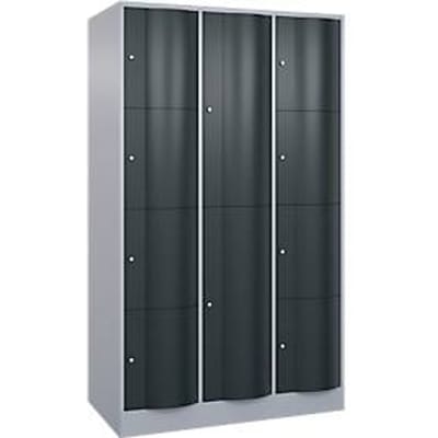 C+P Resisto combi lockerkast, 3 vakken, 10 vakken, B 1148 x D 640 x H 1950 mm, blank aluminium/antraciet grijs