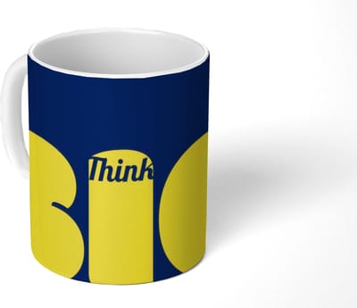 Mok - Koffiemok - Think big - Blauw - Geel - Mokken - 350 ML - Beker - Koffiemokken - Theemok - Mok met Tekst