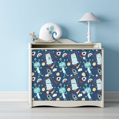 Sticker voor kindermeubels: Aliens in de ruimte, 40 x 60 cm