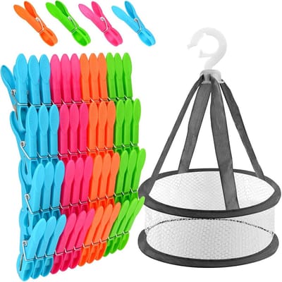 Kledingknijpers Set - Wasknijpers Mandje - Kleding Drogen - Windproof Sterke Grip - 60 Stuks - Multicolor