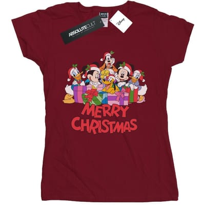 Disney Dames/Dames Mickey Mouse And Friends Kerst Katoenen T-Shirt (Bourgondië)