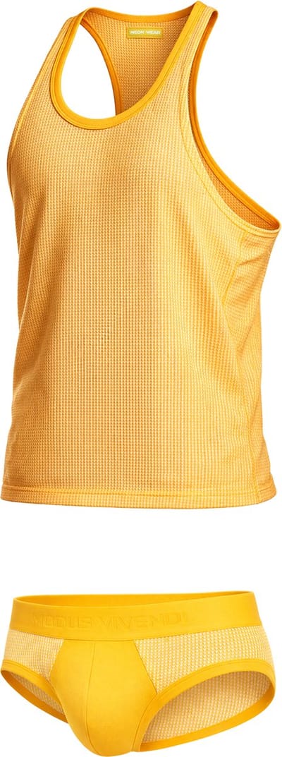 MODUS VIVENDI Multipack 1x Pied de Coq Classic Brief + 1x Tanktop Yellow - MAAT S - Heren Ondergoed - Slip voor Man - Mannen Brief