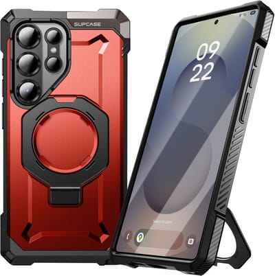 SUPCASE Hoesje Geschikt voor Samsung Galaxy S25 Ultra | Unicorn Beetle Grip | Compatibel met MagSafe en Qi2 | Magnetische Back Cover | Militaire Standaard | Kickstand | Rood