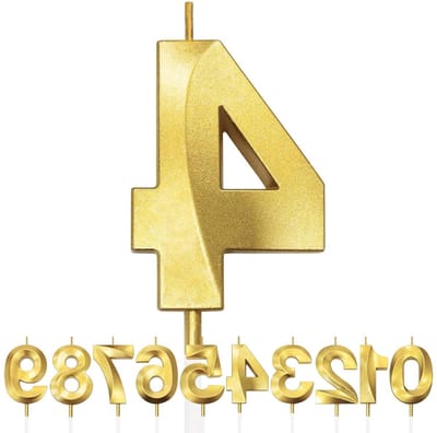 Nummer 4 Verjaardagskaars - Kaars 4 Jaar - Taart Decoratie - 3D Glitter Ontwerp - 1 stuk - Goud