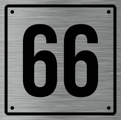 Huisnummerbord 66 - Incl. Schroeven en Pluggen – Acrylaat - 10 x 10 cm - RVS met Zwart