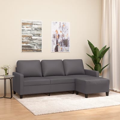 vidaXL - Driezitsbank - met - voetenbank - 180 - cm - kunstleer - grijs