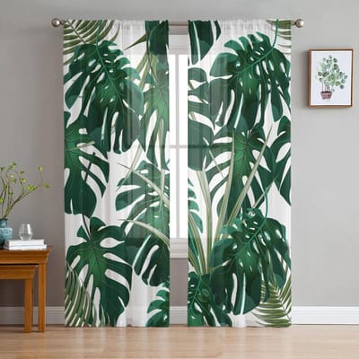 Tropische Pergola Piratenschip Plank Tule Raamgordijnen Woonkamer Organza Transparant Voile Gordijn Slaapkamer Keuken Huisdecoratie Drapage W135 x H115cm x1&Grommet Top