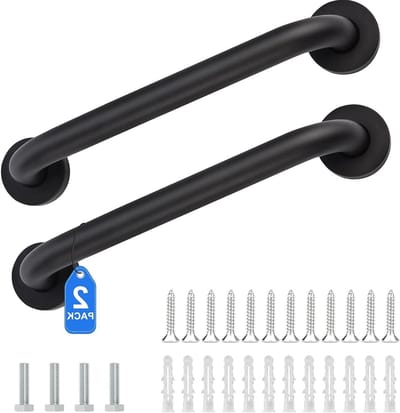 Handgrepen voor Senioren - 30cm RVS Badkamer Handvatten, Antislip Douche en Badkuip Handgrepen, Muurbevestiging voor Veiligheid in WC en Badkamer (Zwart, 2 stuks)