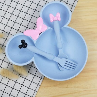 3 Delige - Kinderservies - Peuter Baby Dinerbord - Kinderbord -Bord met vakken voor baby peuter - Met lepel en vork - LOUZIR