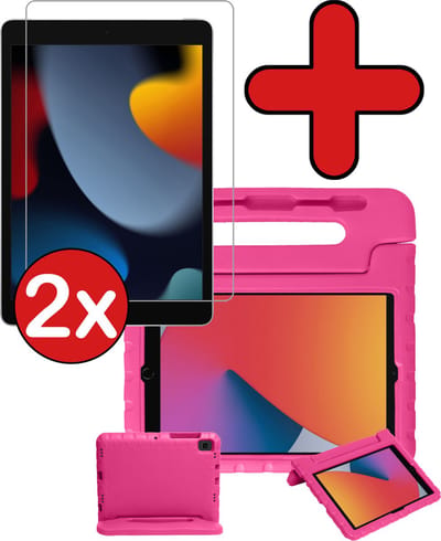 Hoesje - Geschikt voor Apple iPad 8 (2020) - 10.2 inch - 8e Generatie - Met 2x Screenprotector - Kinderhoes - Shockproof Bumper - Kidsproof Case - Tablethoes - Kinder Hoes Cover - Roze