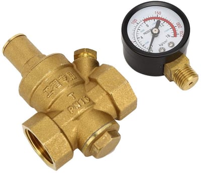 Dailygoods- Drukregelaar 16 kg/cm2 - Waterdrukregelaar - Verstelbaar - Messing - Inclusief manometer - Schokbestendig