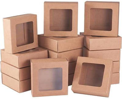 Dailygoods- Kraftpapier Ladedozen 20 Stuks - Vierkante Geschenkdozen met Venster 9x9x3cm - Milieuvriendelijk - Sterk en Duurzaam - Perfect voor Bakkerij en Party