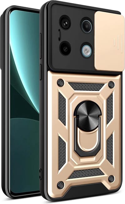 MobyDefend Hoesje - Geschikt voor Xiaomi Redmi Note 13 Pro 5G - Pantsercase Met Draaibare Ring - Goud