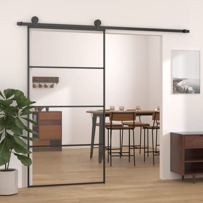 vidaXL - Schuifdeur - 102,5x205 - cm - aluminium - en - ESG-glas - zwart