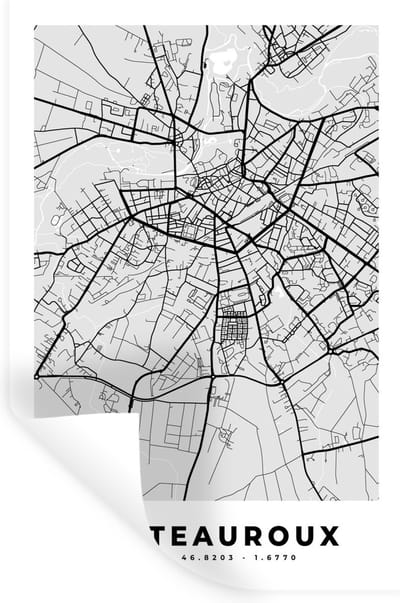 Muurstickers - Sticker Folie - Kaart - Frankrijk - Stadskaart - Plattegrond - Châteauroux - 20x30 cm - Plakfolie - Muurstickers Kinderkamer - Zelfklevend Behang - Zelfklevend behangpapier - Stickerfolie