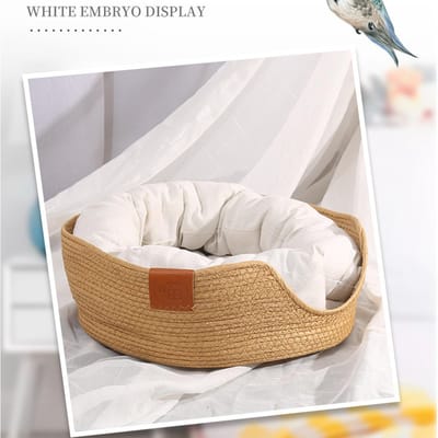 Coussin pour animal de compagnie Lit Tissé à la main Doux Chaud Respirant Portable Rond Chat Chiot Coussin Lit pour Toutes Saisons M Lit avec Assorti M gray