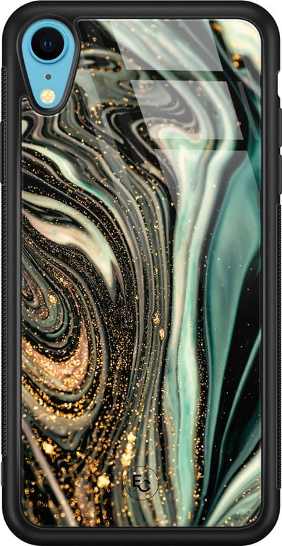 Hoesje geschikt voor iPhone XR - Marble khaki - Luxe Hard Case - Marmer - Groen - Mooie Telefoonhoesjes