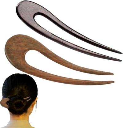 Set van 2 U-vormige haarspelden van 15,5 cm, Franse stijl houten haaraccessoires voor dames, ideaal voor het stylen van een bun en haarupdo's