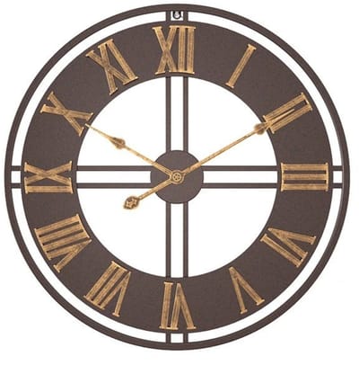 DIMICO - Ronde wandklok 60cm - Klok groot - Stil uurwerk zonder tikken - Romeinse cijfers - Woonkamer - Houtlook - Decoratie