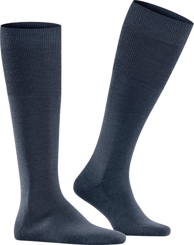 FALKE Airport lang eenkleurig wol katoen kniekousen heren blauw - maat 39-40