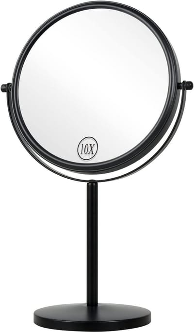 Vergroot Verticaal Make-up Spiegel 10x | Dubbelzijdig Draaibaar Tafelmodel voor Badkamer