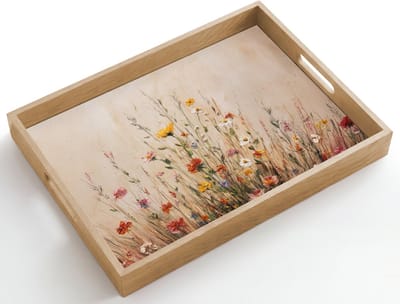 Dienblad hout 50x35 cm - Schootdienblad - Wilde bloemen - Penseelstreken - Rustgevend - Borrelplank rechthoek - Plateau dienbladen