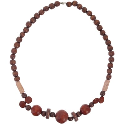 Behave – Ketting – Hout – Bruin;Rood – 48 cm – Nikkelvrij – Handgemaakt