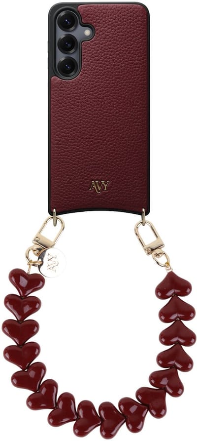 AVY Leren Hoesje Geschikt voor Samsung Galaxy S25 / S24 | Compatibel met MagSafe | Leather Case met Telefoonkoord | Polsband | Burgundy | Cupid Burgundy