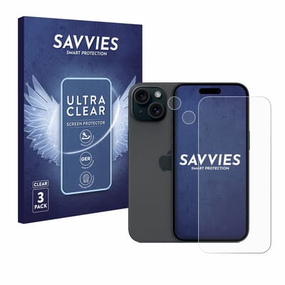 Savvies - Screenprotector voor Apple iPhone 15 (Voor+Camera) - Folie Beschermfolie transparant 6 Stuks