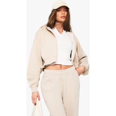 boohoo Dames Boxy Ballonmouw Oversized Zip Through Hoodie | Steen | Maat: Large