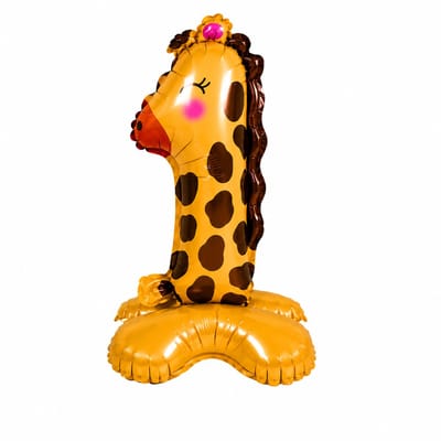 Fienosa Folieballon Cijfer 1 Giraffe - Feestversiering - 56 cm - Verjaardag Ballon - Dieren Cijferballon - Lucht & Helium