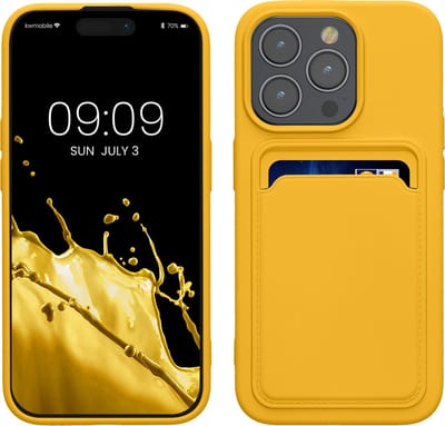 kwmobile telefoonhoesje geschikt voor iPhone 15 Pro - Hoesje met pasjeshouder - TPU case in stralend geel