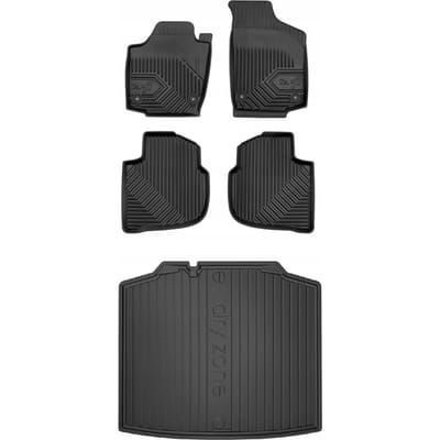 FROGUM - Voordeelset No.77 & DRY ZONE - Geschikt voor SKODA Rapid Spaceback Hatchback (2013-2019) - Rubberen matten + Kofferbakmat - Zwart
