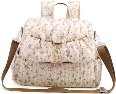 Luierrugzak Bloemen - Moeder tas Luiertas - Babyverzorging - Multi-pocket ontwerp - One Size - Beige