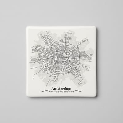 Amsterdam Stadskaart Straten Decoratieve Tegel – Moderne Urban Wanddecoratie – 15 x 15 cm