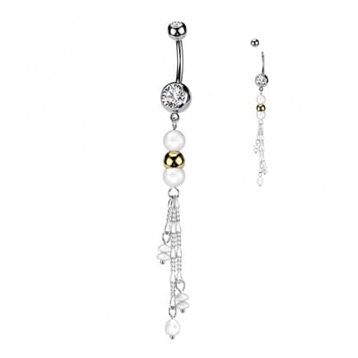 Piercing PVD hanger met parel ketting - zilver - LMPiercings