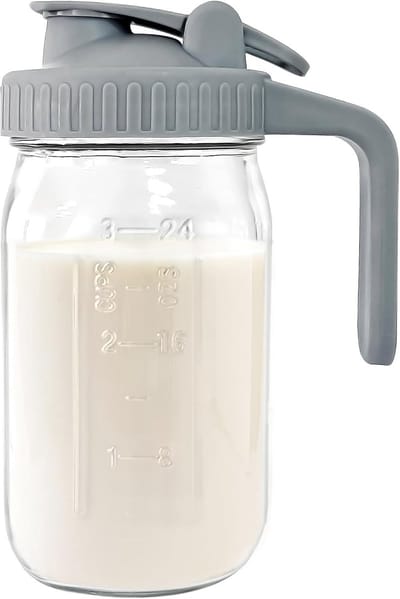 Moedermelk Fles - 950ml Glazen Mason Jar met Dubbele Lekvrije Afsluiting - Luchtdicht, Schenktuit & Handvat - Opbergcontainer voor Moedermelk, IJsthee & IJsdranken - Grijs - 1 Stuk
