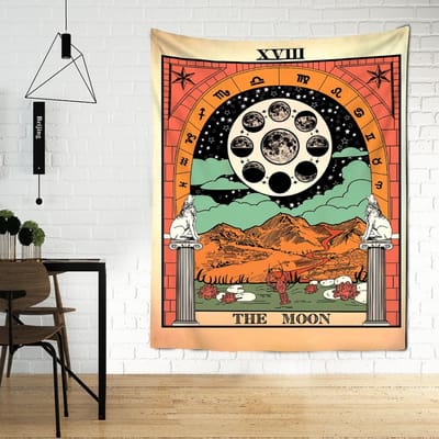 Psychedelisch Maan Ster Wandkleed Hangend Magie Sciencefiction Bohemien Hippie Tarot Kunst Meisjes Slaapkamer Huisdecoratie 95x70cm black