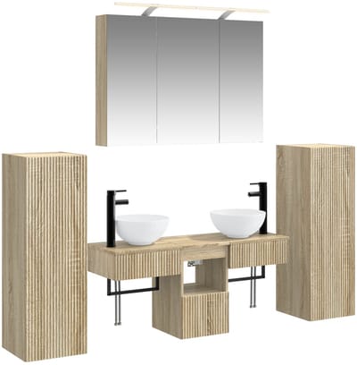 vidaXL - Badkamermeubel - Set - 6 - st - Sonoma - Eiken - Bewerkt - hout - en - glas