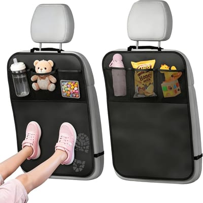 Achterbank met opbergvakken - 2-delige set - Rugleuninghoes - Beschermer voor kinderautostoeltje - Waterdicht en schokbestendig - Gemakkelijk schoon te maken - Geschikt voor alle automodellen - Grijs