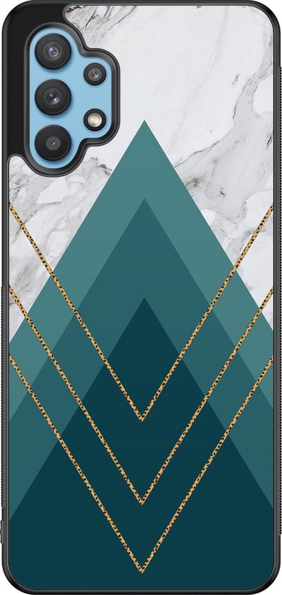 Leuke Telefoonhoesjes - Hoesje geschikt voor Samsung Galaxy A32 5G - Geometrisch blauw - Backcover zwart - Marmer - Blauw