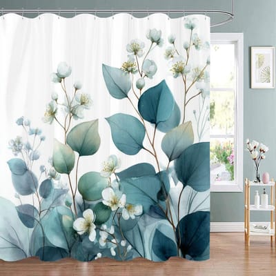 Rideau de douche feuilles botaniques modernes, Rideau de douche décoratif salle de bain plantes florales, Rideau de douche en polyester avec crochets W180xH240cm