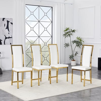 Minimalistische Etkamerstoelen - Set van 4 - G ouden accenten - PU-leer - goudkleurig metalen frame, 109 cm hoog - Goud