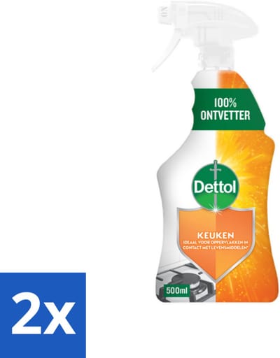 2 x Dettol Power Keukenreiniger Spray 500 ml - Allesreiniger - Keukenreiniger - Ontvetter - Schoonmaakspray - Hygiëne