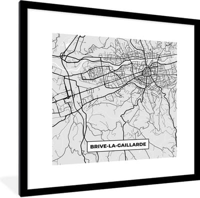 Fotolijst incl. Poster - Brive-la-Gaillarde – Plattegrond – Frankrijk – Kaart – Stadskaart - 40x40 cm - Posterlijst