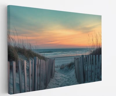 Saammp Canvas Schilderij - Pad naar strand en zee - Duinen - 45x30 - Foto op canvas - Wanddecoratie - muurdecoratie Woonkamer - Slaapkamer decoratie - Canvas Print