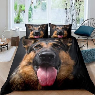 Ensemble de housse de couette Berger Allemand Impression 3D Chiot Berger Allemand Ensemble de literie Pour Garçons Filles Thème Animal de Compagnie Housse de couette AU Single(140x210cm)